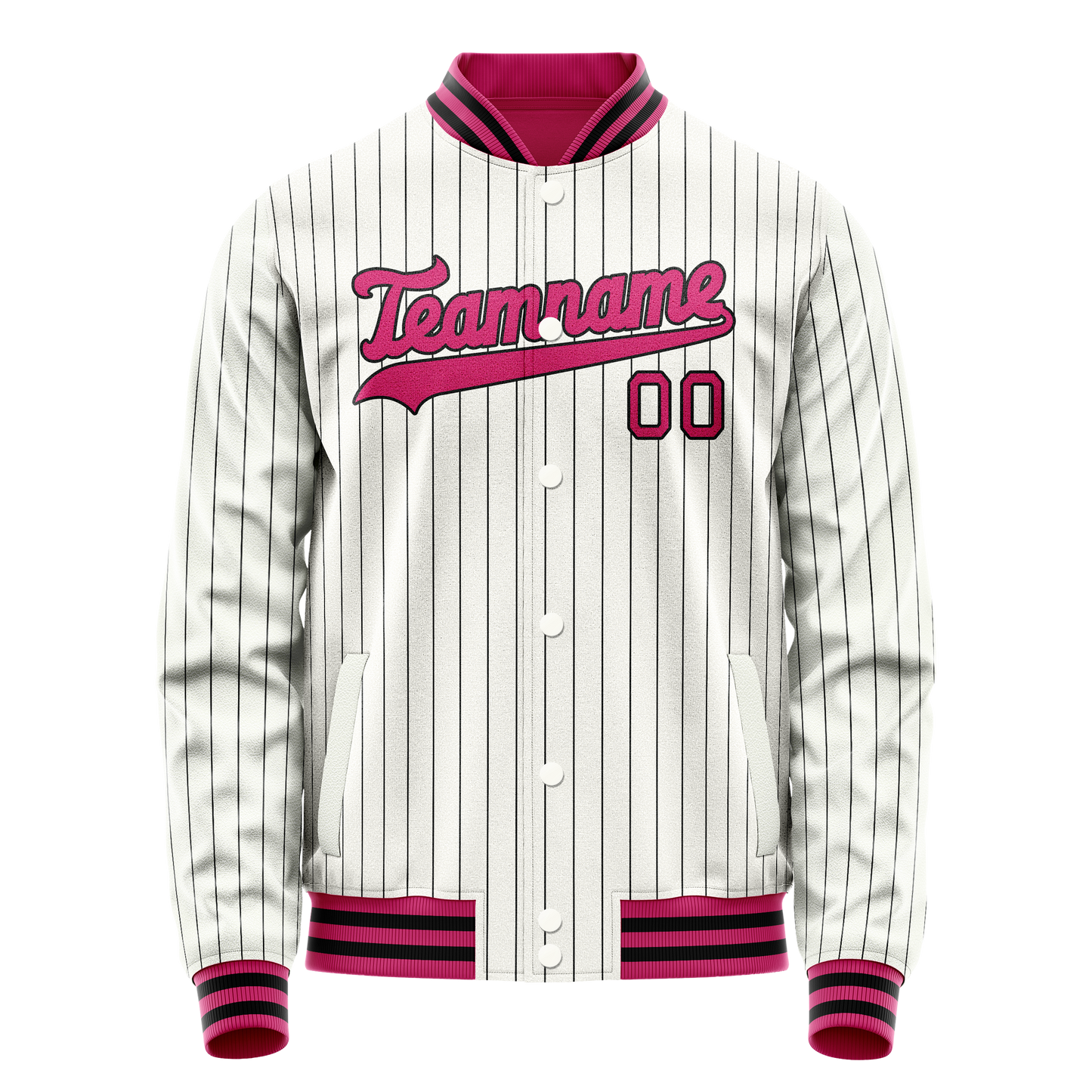 Custom White Red Black Pinstripe Varsity Letterman Jacket