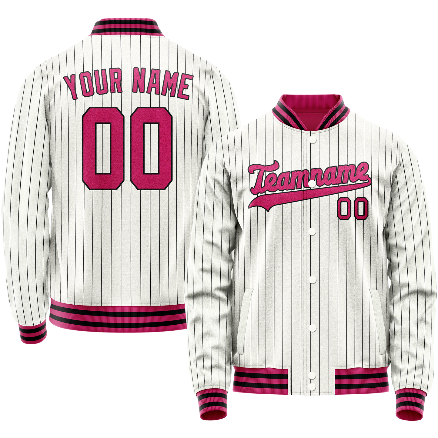 Custom White Red Black Pinstripe Varsity Letterman Jacket