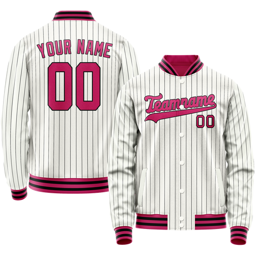 Custom White Red Black Pinstripe Varsity Letterman Jacket