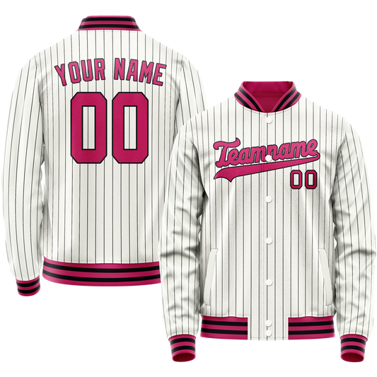 Custom White Red Black Pinstripe Varsity Letterman Jacket