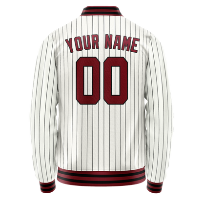Custom White Red Black Pinstripe Varsity Letterman Jacket