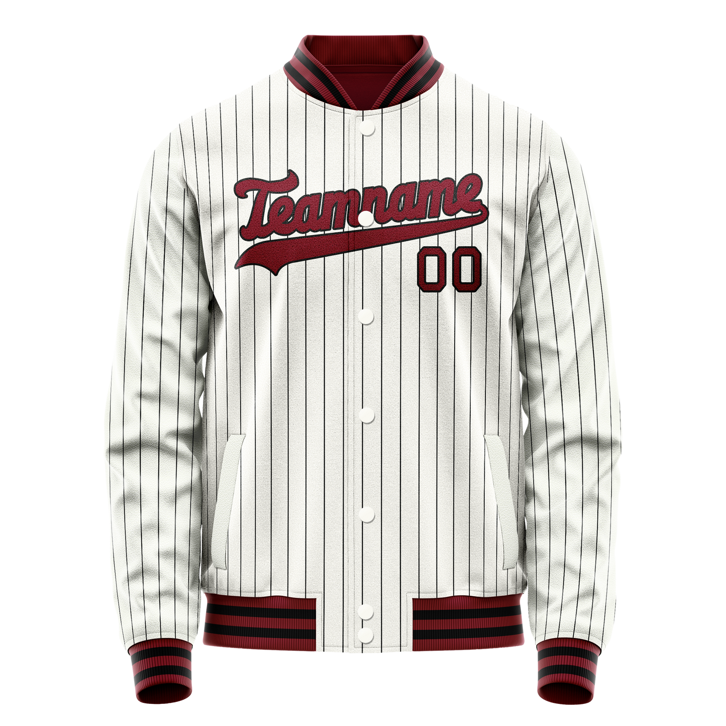 Custom White Red Black Pinstripe Varsity Letterman Jacket