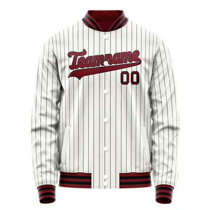Custom White Red Black Pinstripe Varsity Letterman Jacket