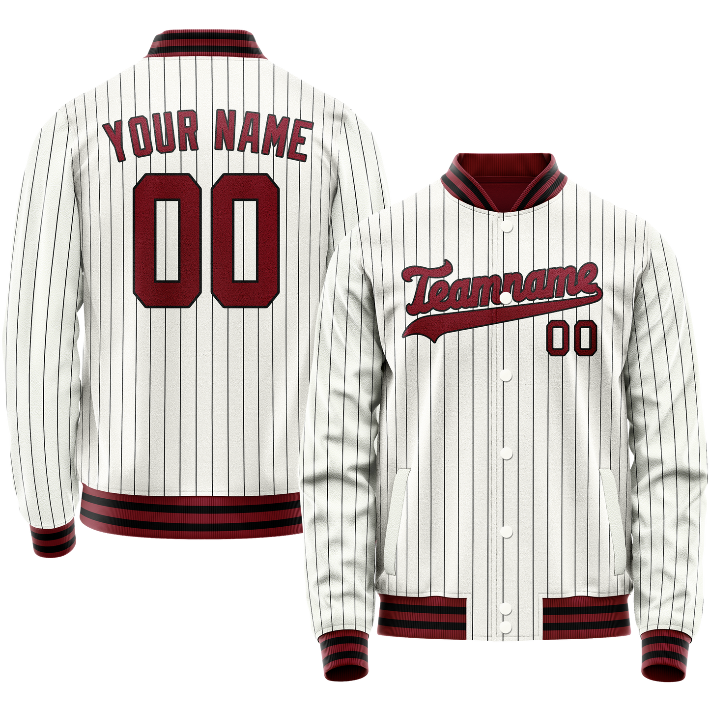 Custom White Red Black Pinstripe Varsity Letterman Jacket