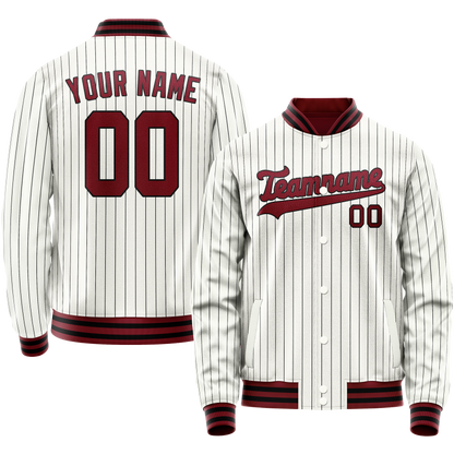 Custom White Red Black Pinstripe Varsity Letterman Jacket