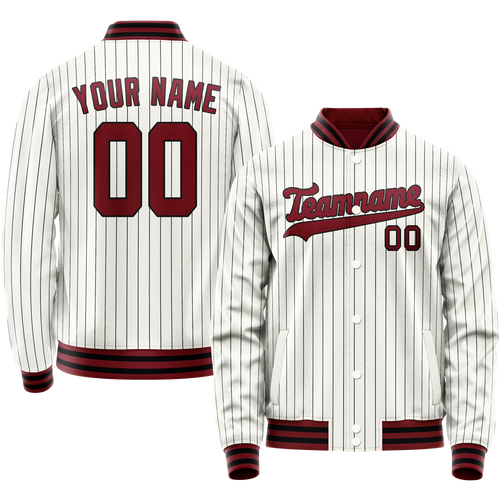 Custom White Red Black Pinstripe Varsity Letterman Jacket
