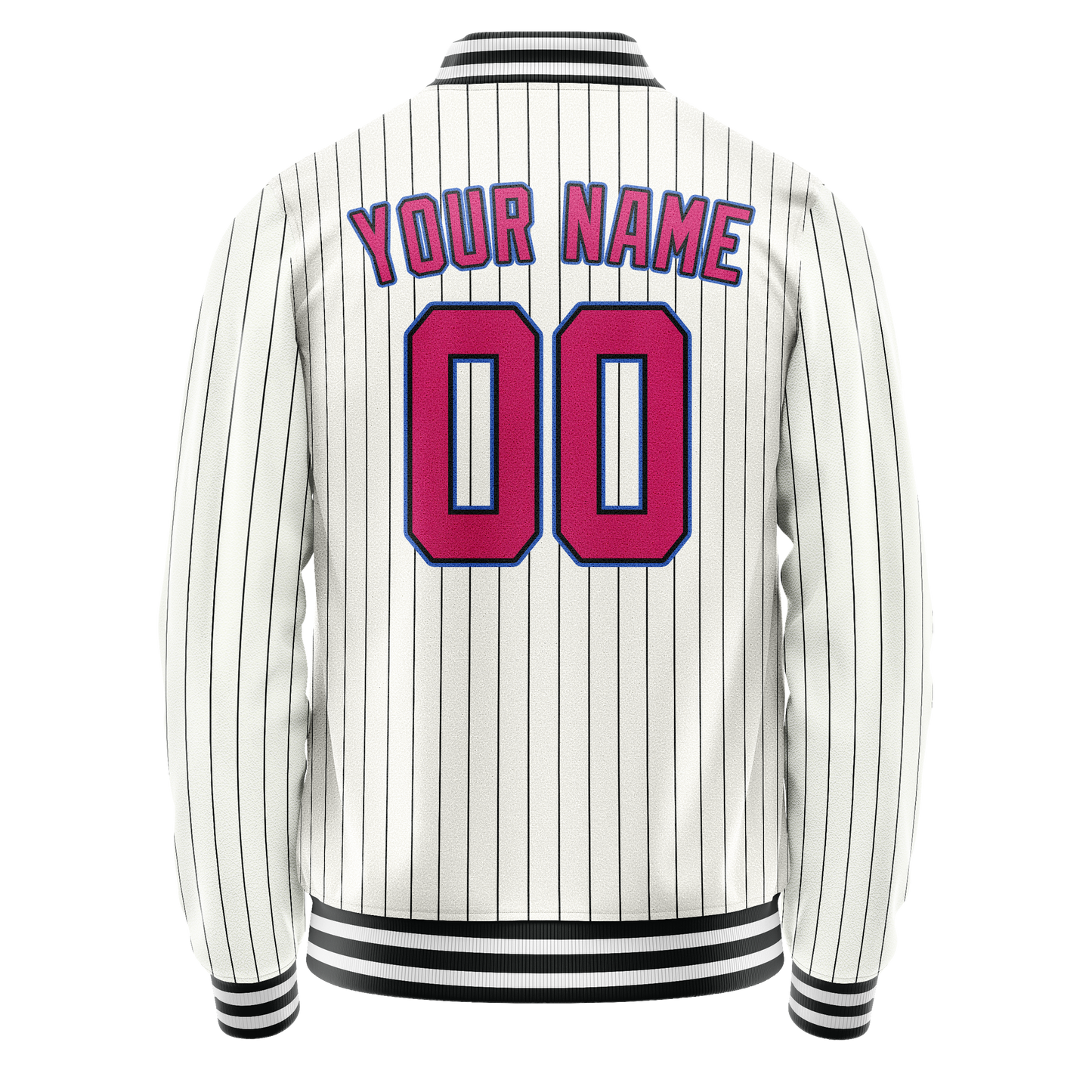Custom White Pink Black Pinstripe Varsity Letterman Jacket