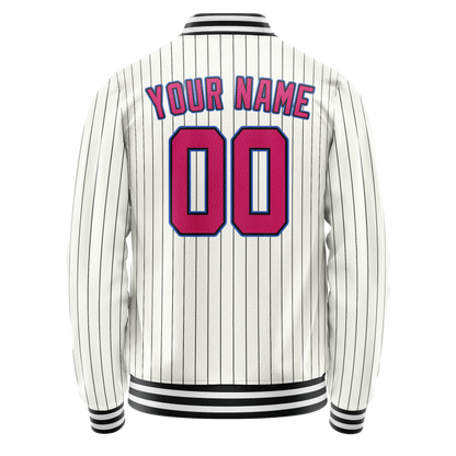 Custom White Pink Black Pinstripe Varsity Letterman Jacket