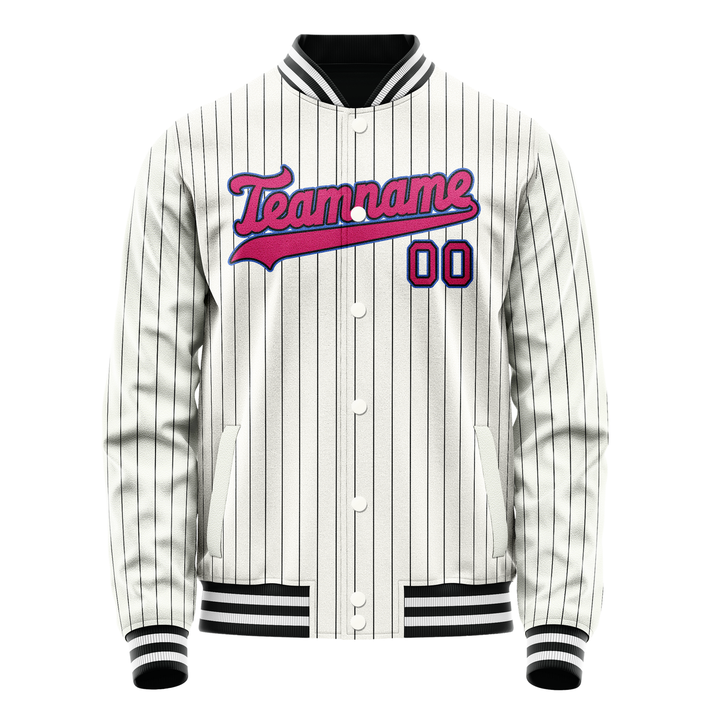 Custom White Pink Black Pinstripe Varsity Letterman Jacket