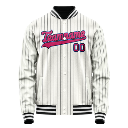 Custom White Pink Black Pinstripe Varsity Letterman Jacket