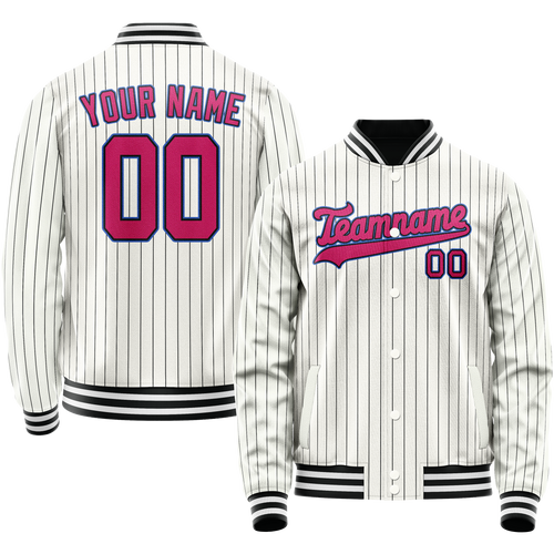 Custom White Pink Black Pinstripe Varsity Letterman Jacket