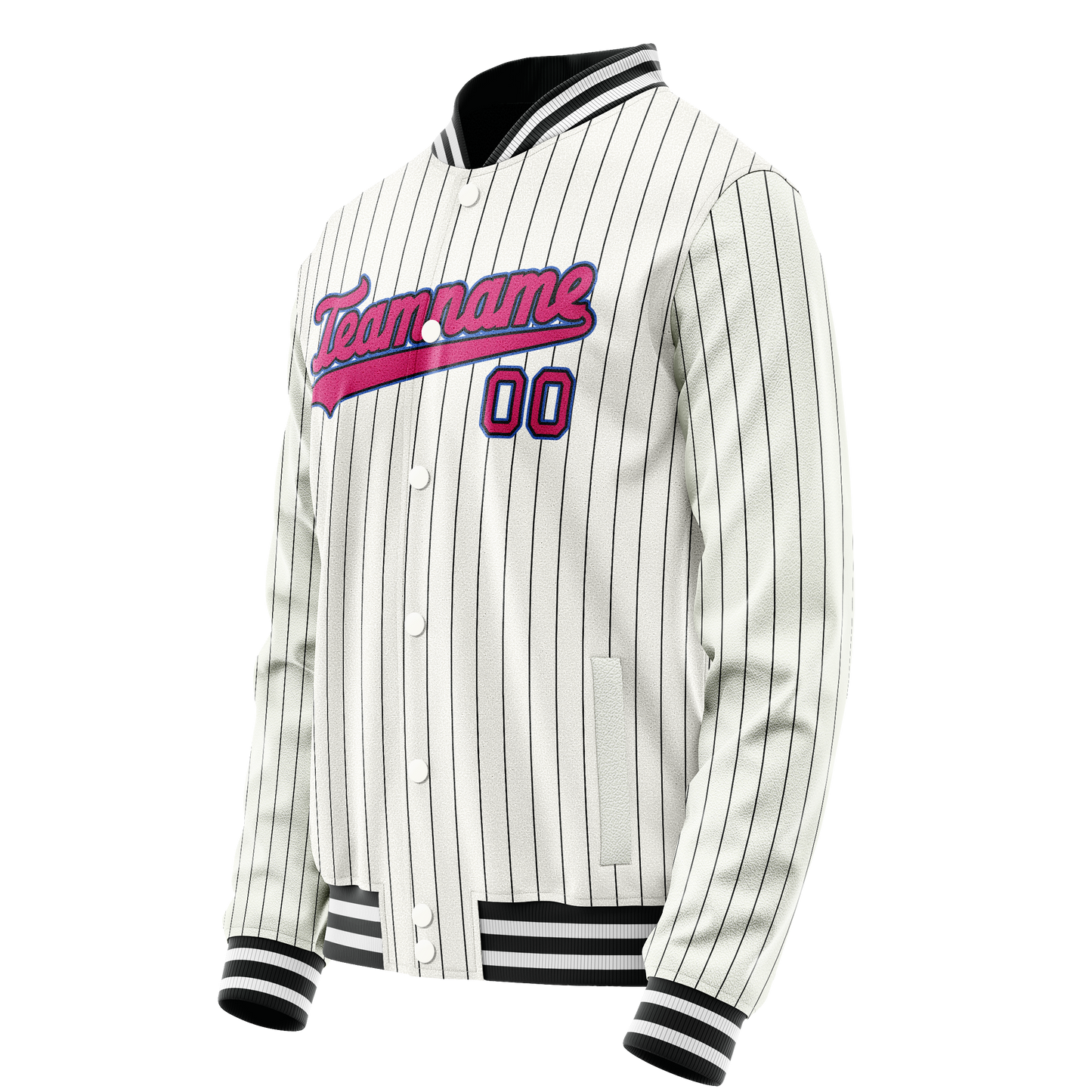Custom White Pink Black Pinstripe Varsity Letterman Jacket