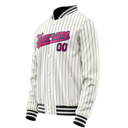 Custom White Pink Black Pinstripe Varsity Letterman Jacket