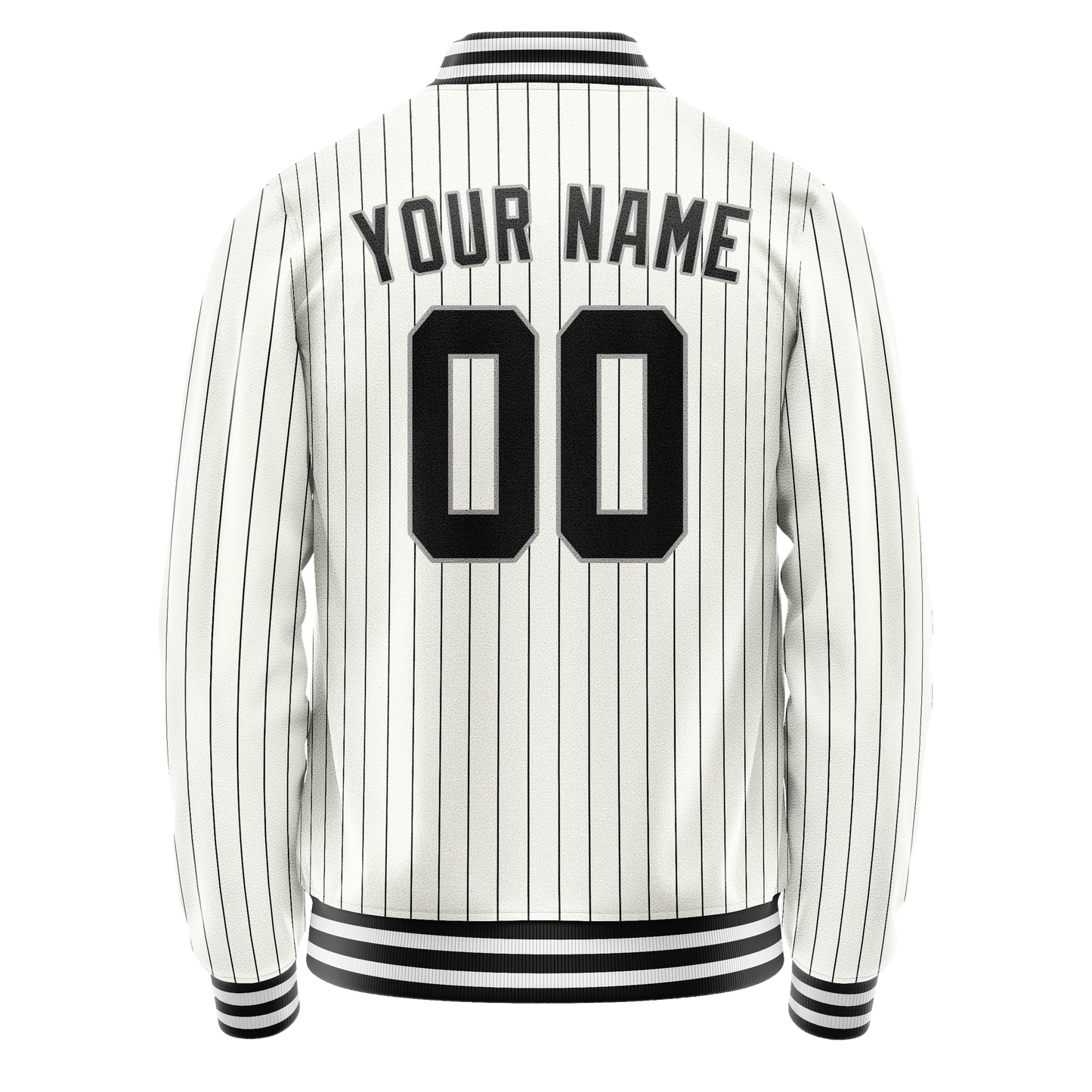 Custom White Black Black Pinstripe Varsity Letterman Jacket