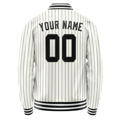 Custom White Black Black Pinstripe Varsity Letterman Jacket