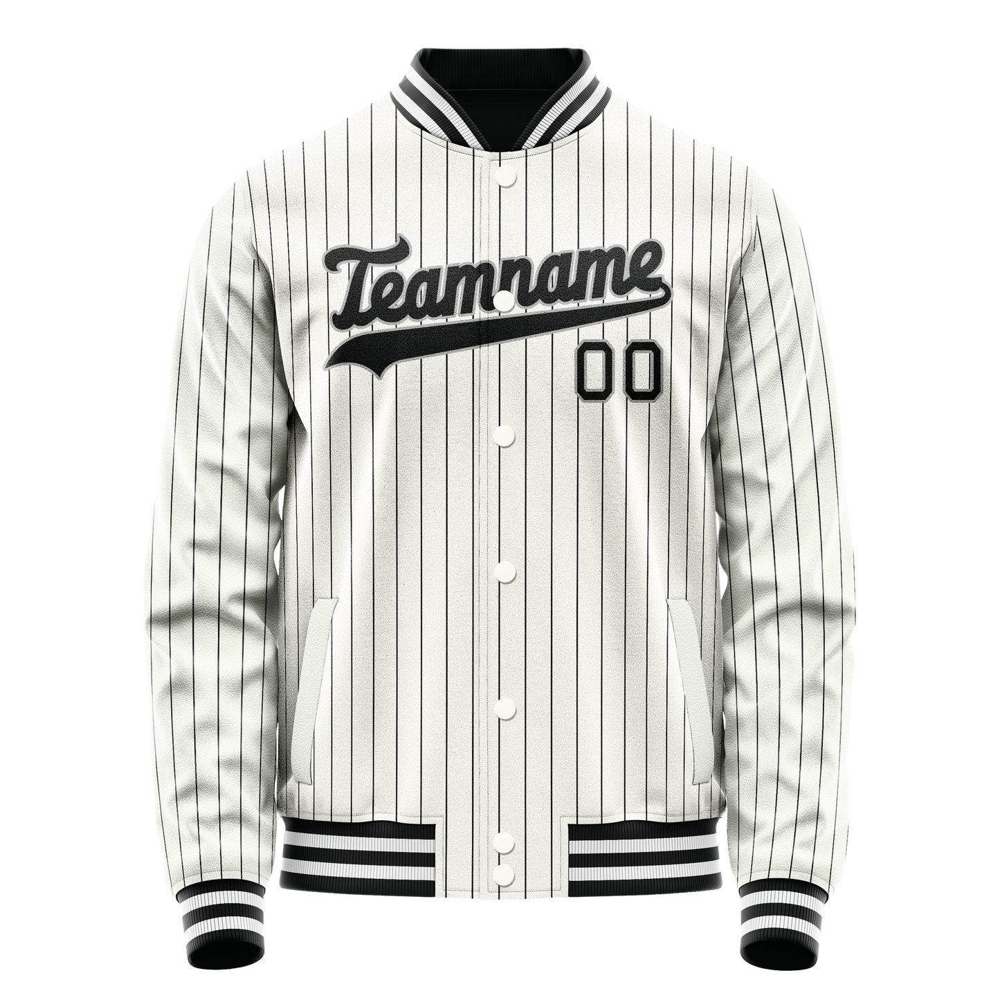Custom White Black Black Pinstripe Varsity Letterman Jacket