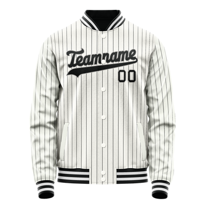 Custom White Black Black Pinstripe Varsity Letterman Jacket