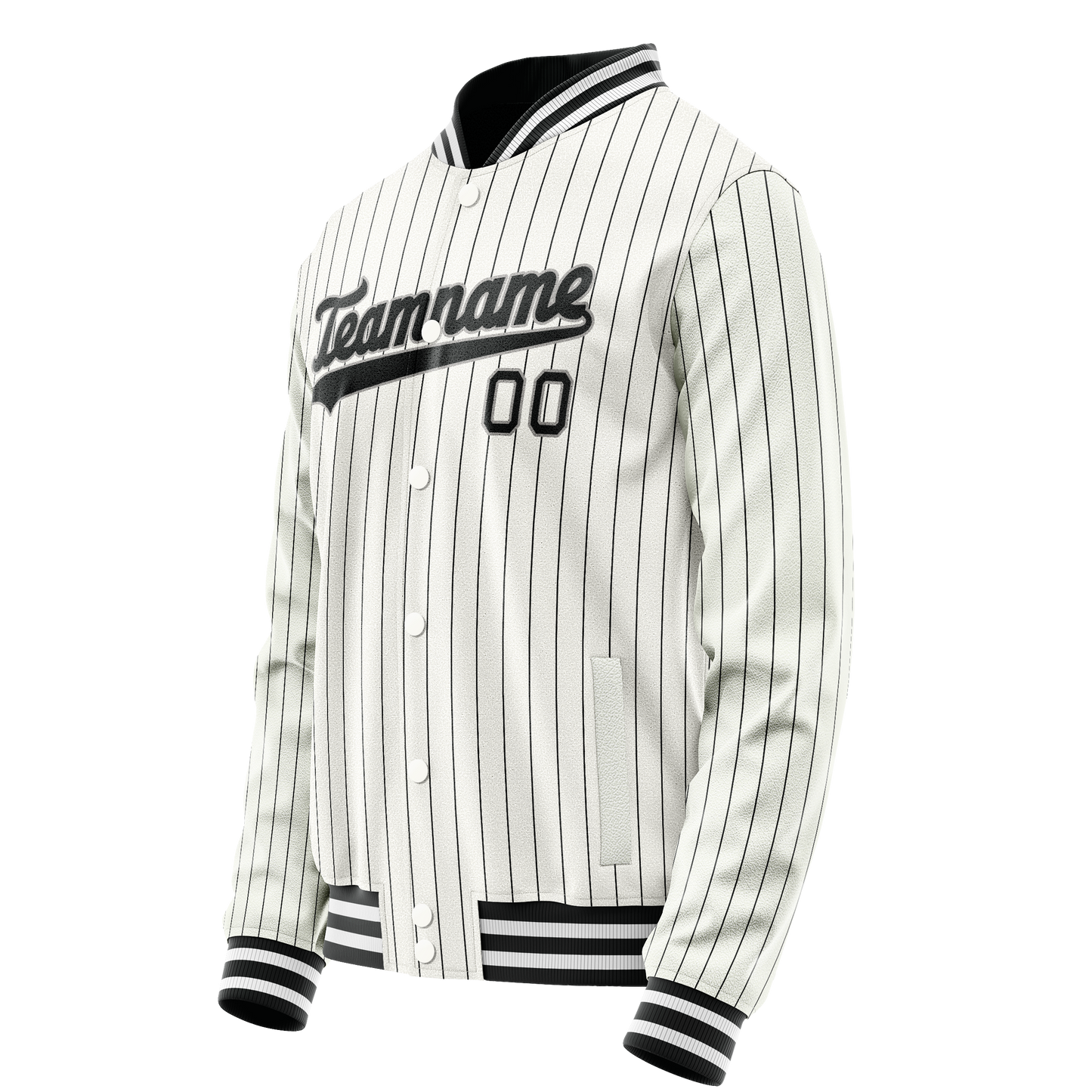 Custom White Black Black Pinstripe Varsity Letterman Jacket