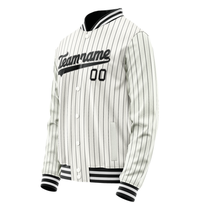 Custom White Black Black Pinstripe Varsity Letterman Jacket