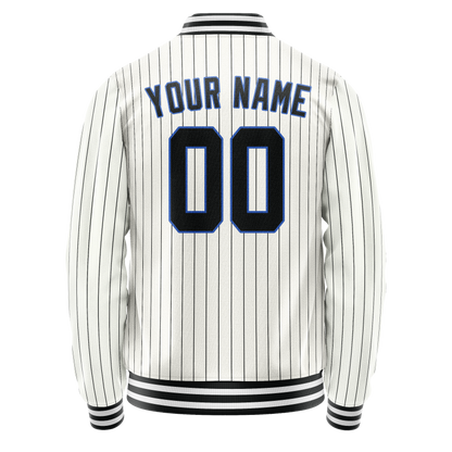 Custom White Navy Navy Pinstripe Varsity Letterman Jacket