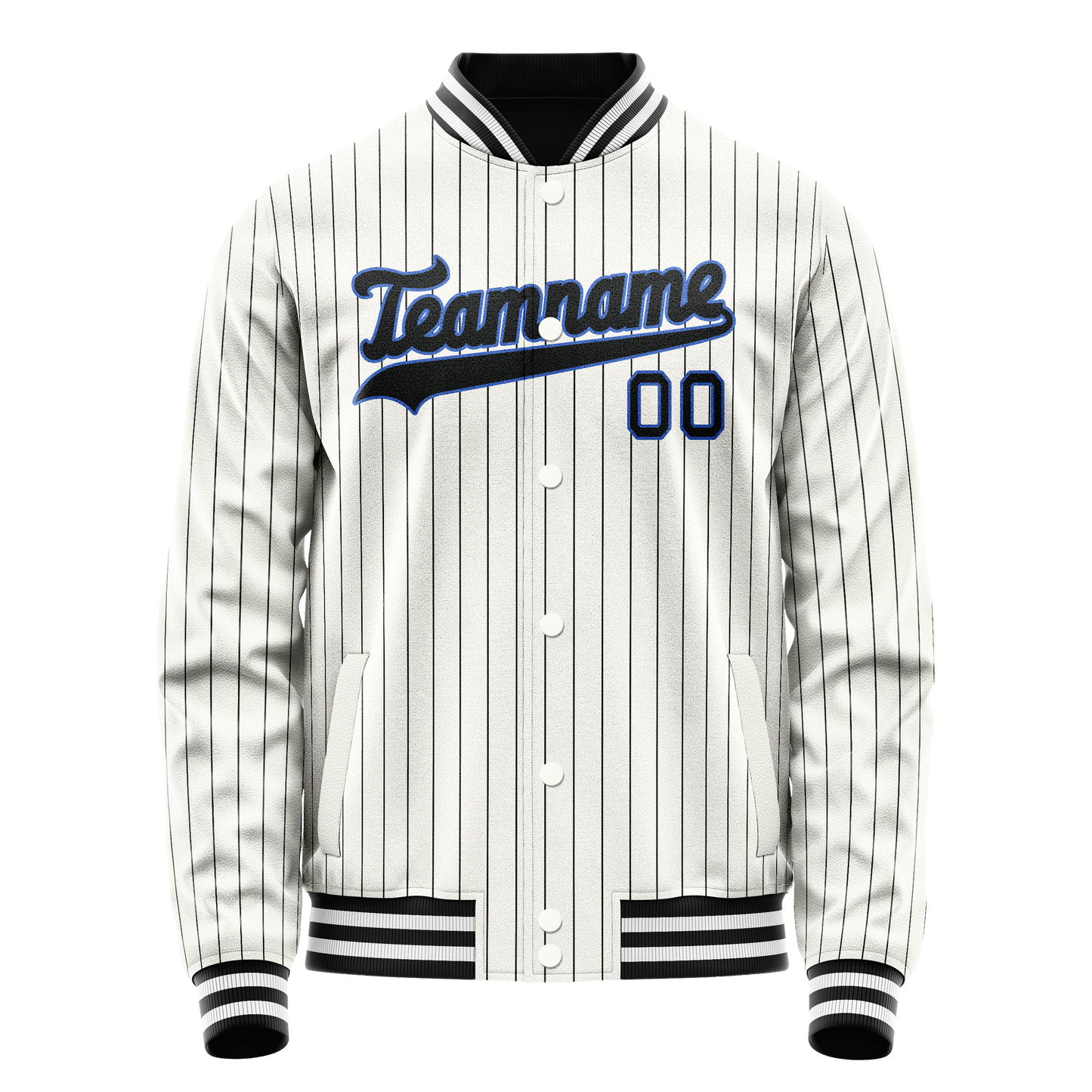 Custom White Navy Navy Pinstripe Varsity Letterman Jacket