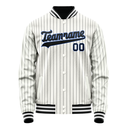 Custom White Navy Navy Pinstripe Varsity Letterman Jacket