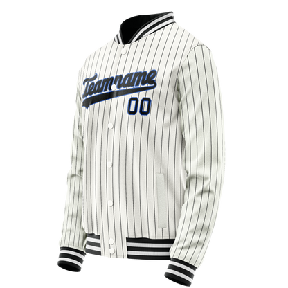 Custom White Navy Navy Pinstripe Varsity Letterman Jacket
