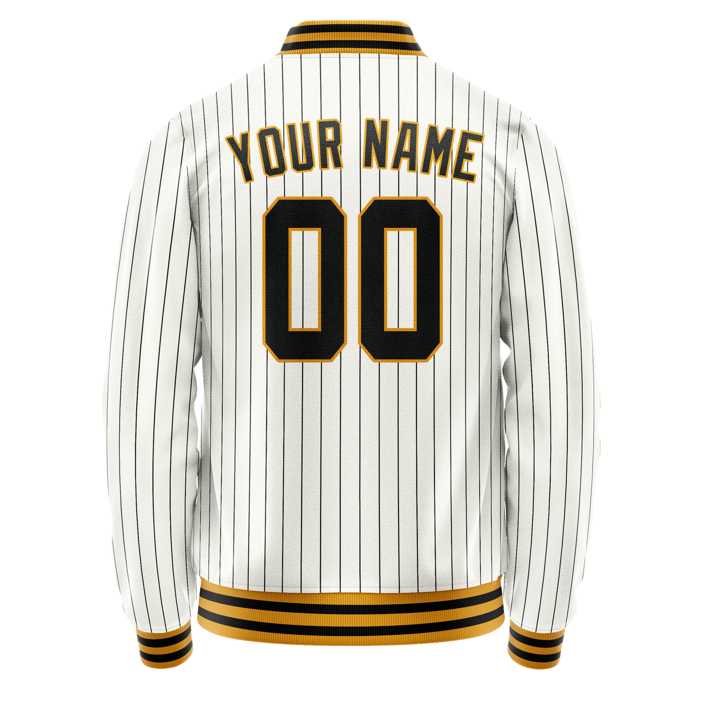 Custom White Black Black Pinstripe Varsity Letterman Jacket