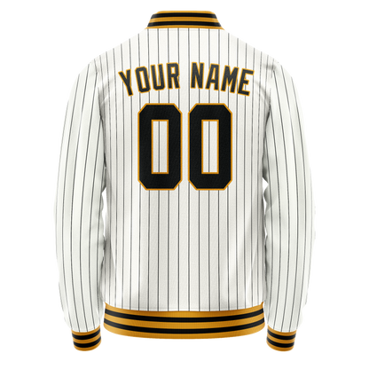Custom White Black Black Pinstripe Varsity Letterman Jacket