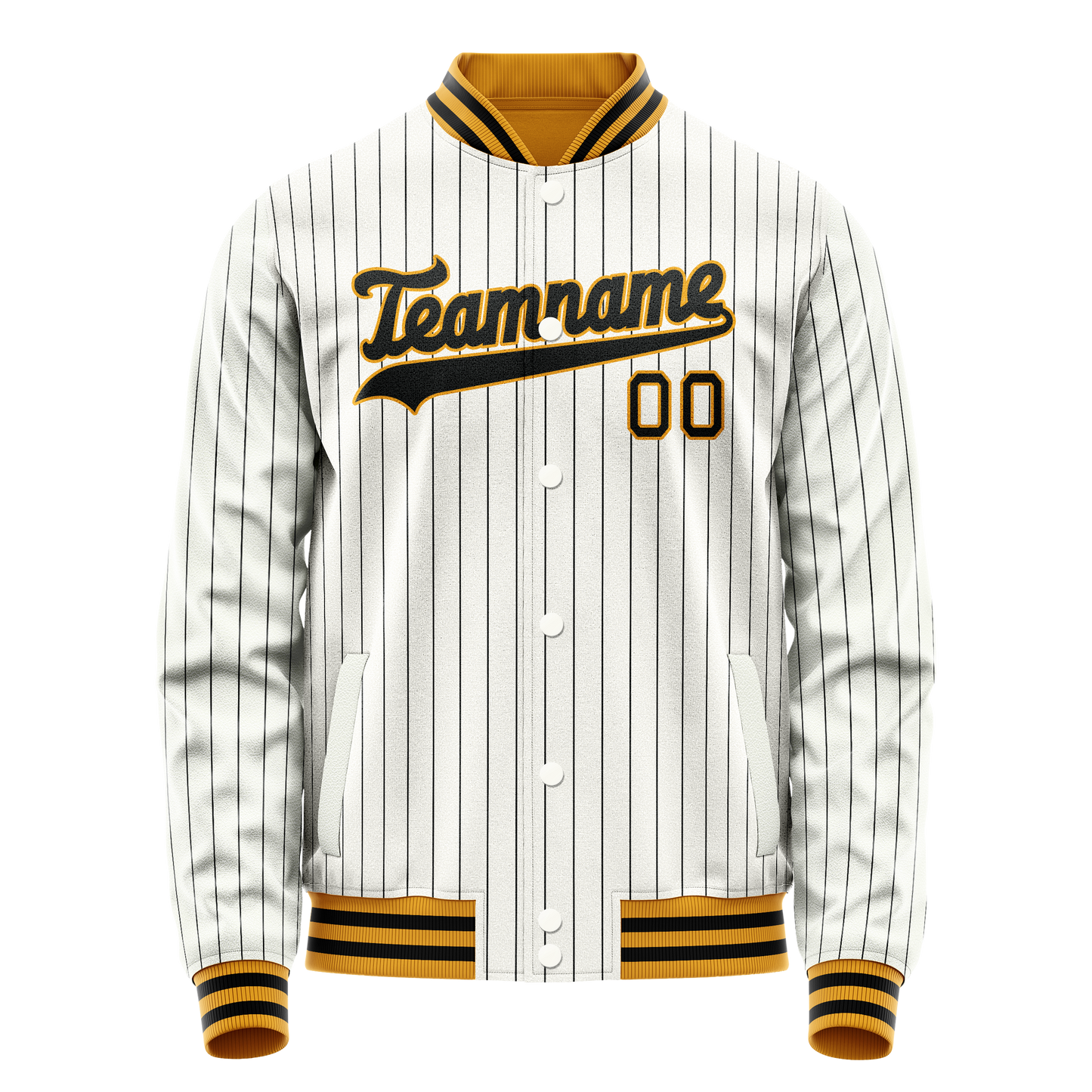 Custom White Black Black Pinstripe Varsity Letterman Jacket