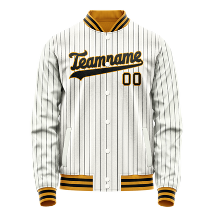 Custom White Black Black Pinstripe Varsity Letterman Jacket