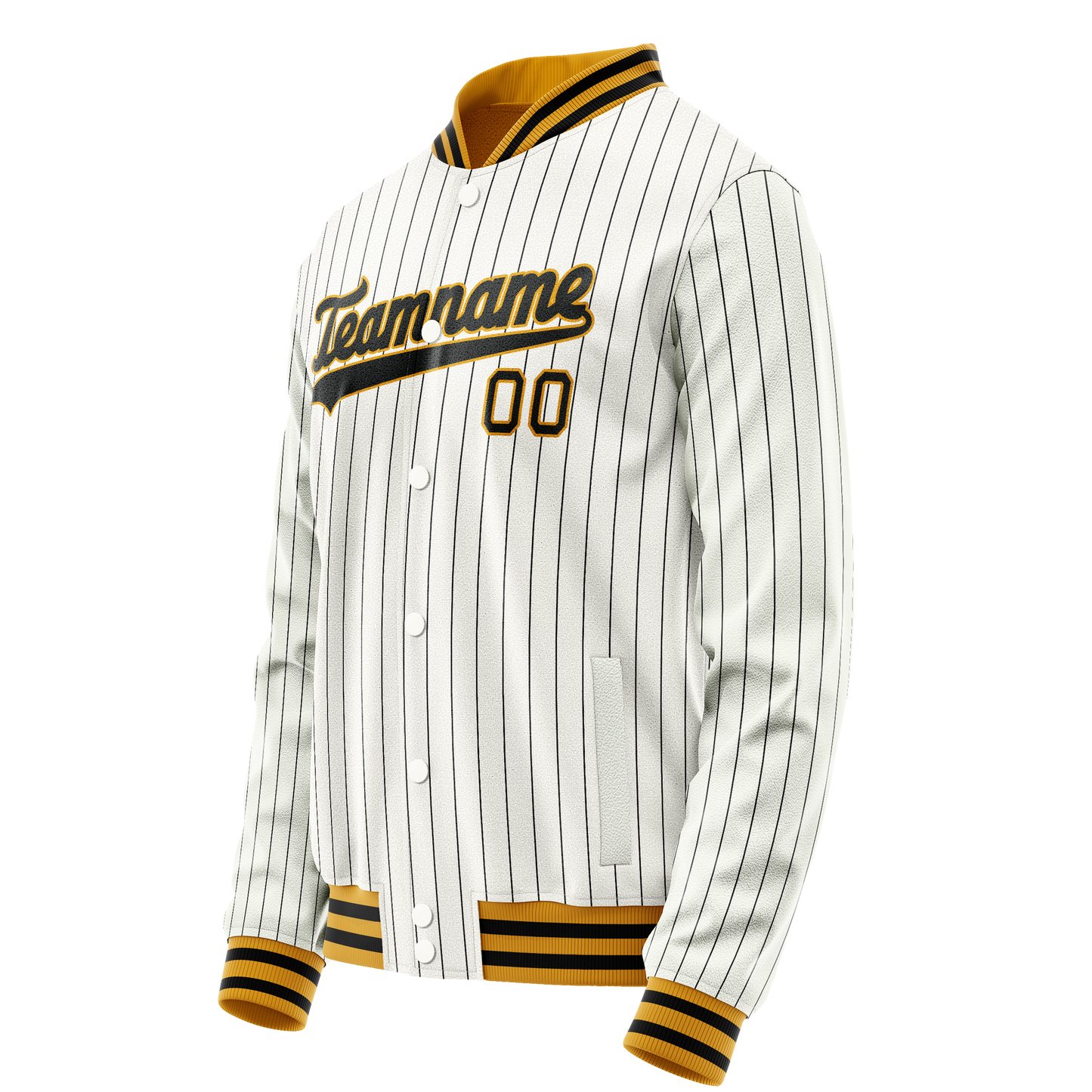 Custom White Black Black Pinstripe Varsity Letterman Jacket