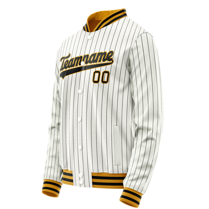 Custom White Black Black Pinstripe Varsity Letterman Jacket