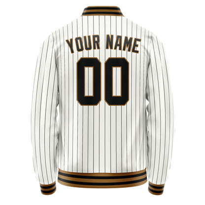 Custom White Black Black Pinstripe Varsity Letterman Jacket