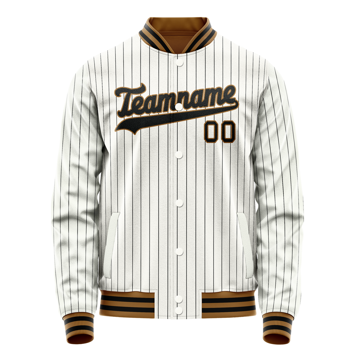 Custom White Black Black Pinstripe Varsity Letterman Jacket
