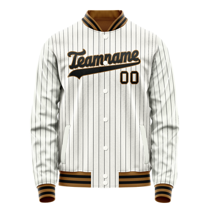 Custom White Black Black Pinstripe Varsity Letterman Jacket