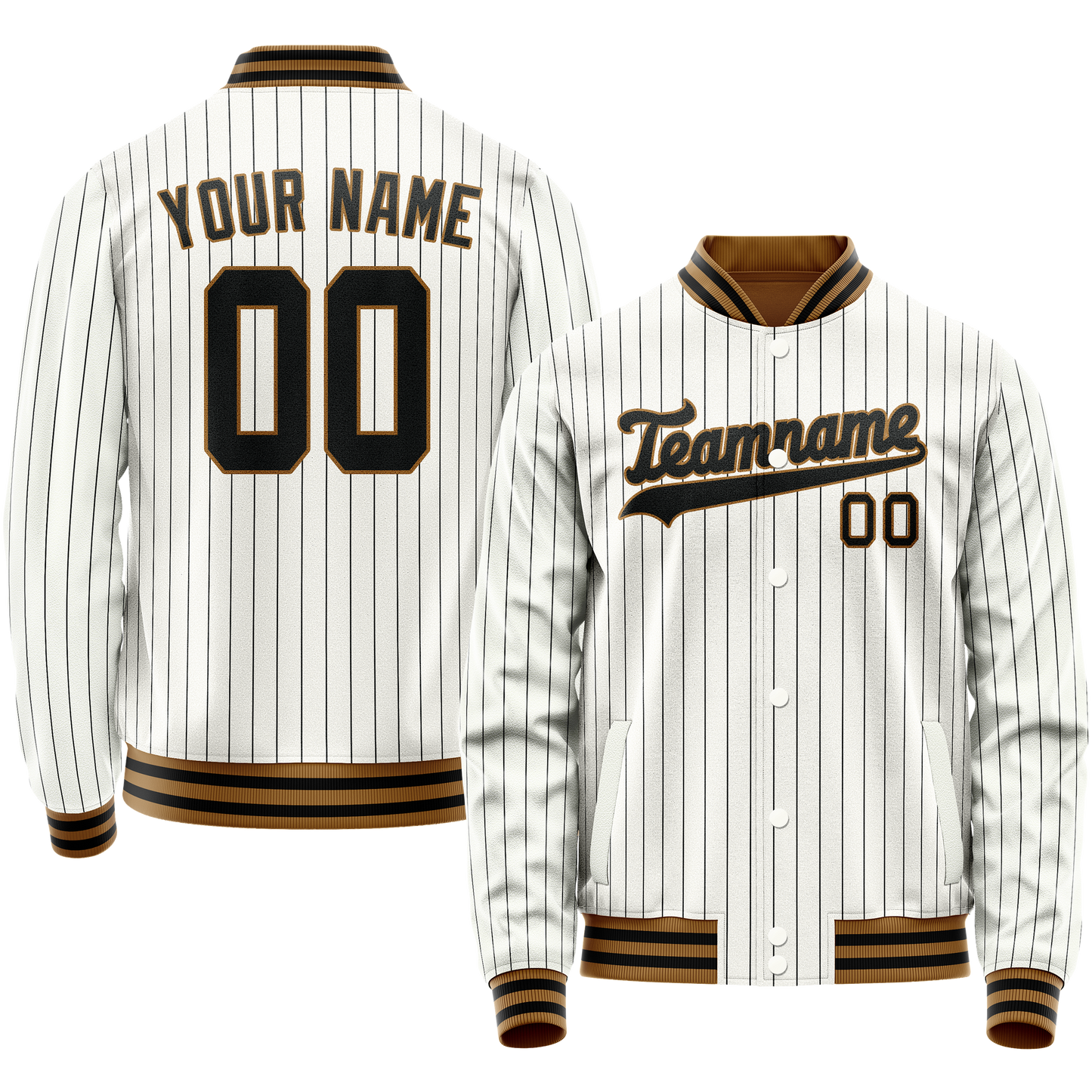 Custom White Black Black Pinstripe Varsity Letterman Jacket