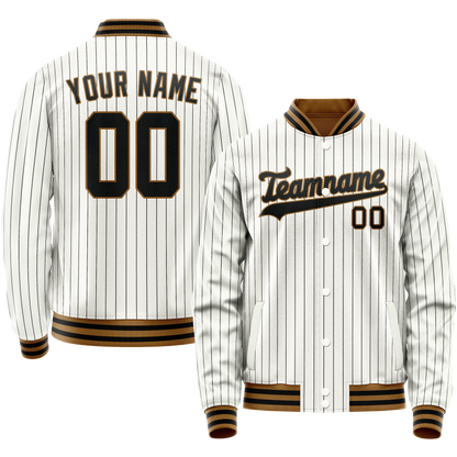 Custom White Black Black Pinstripe Varsity Letterman Jacket