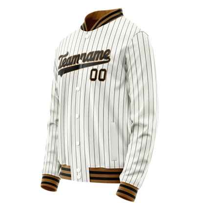 Custom White Black Black Pinstripe Varsity Letterman Jacket