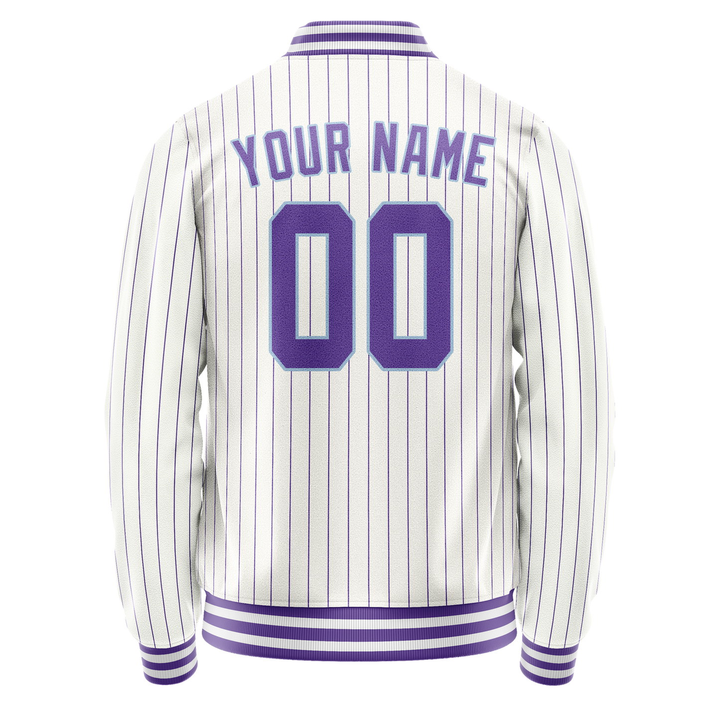 Custom White Purple Purple Pinstripe Varsity Letterman Jacket
