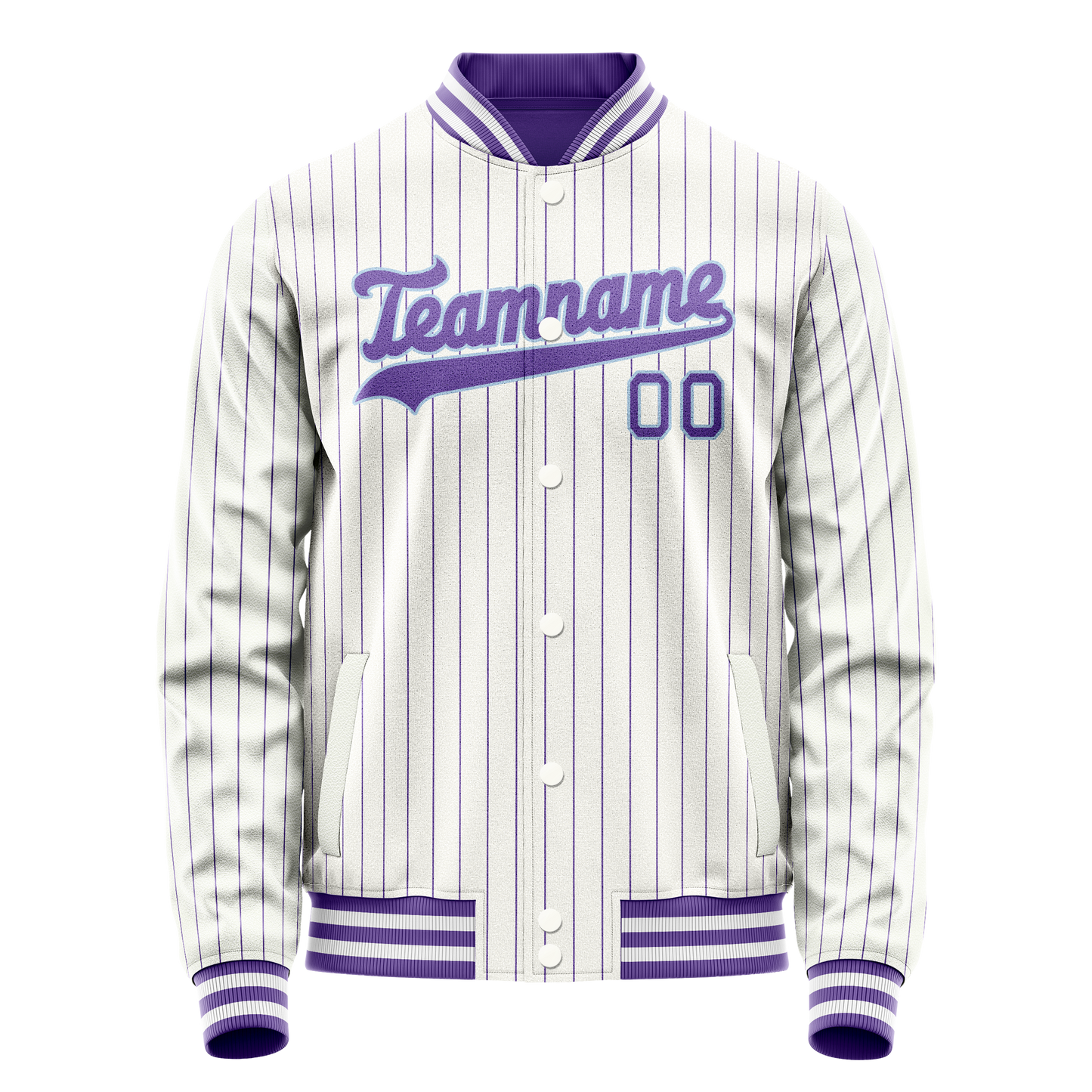 Custom White Purple Purple Pinstripe Varsity Letterman Jacket