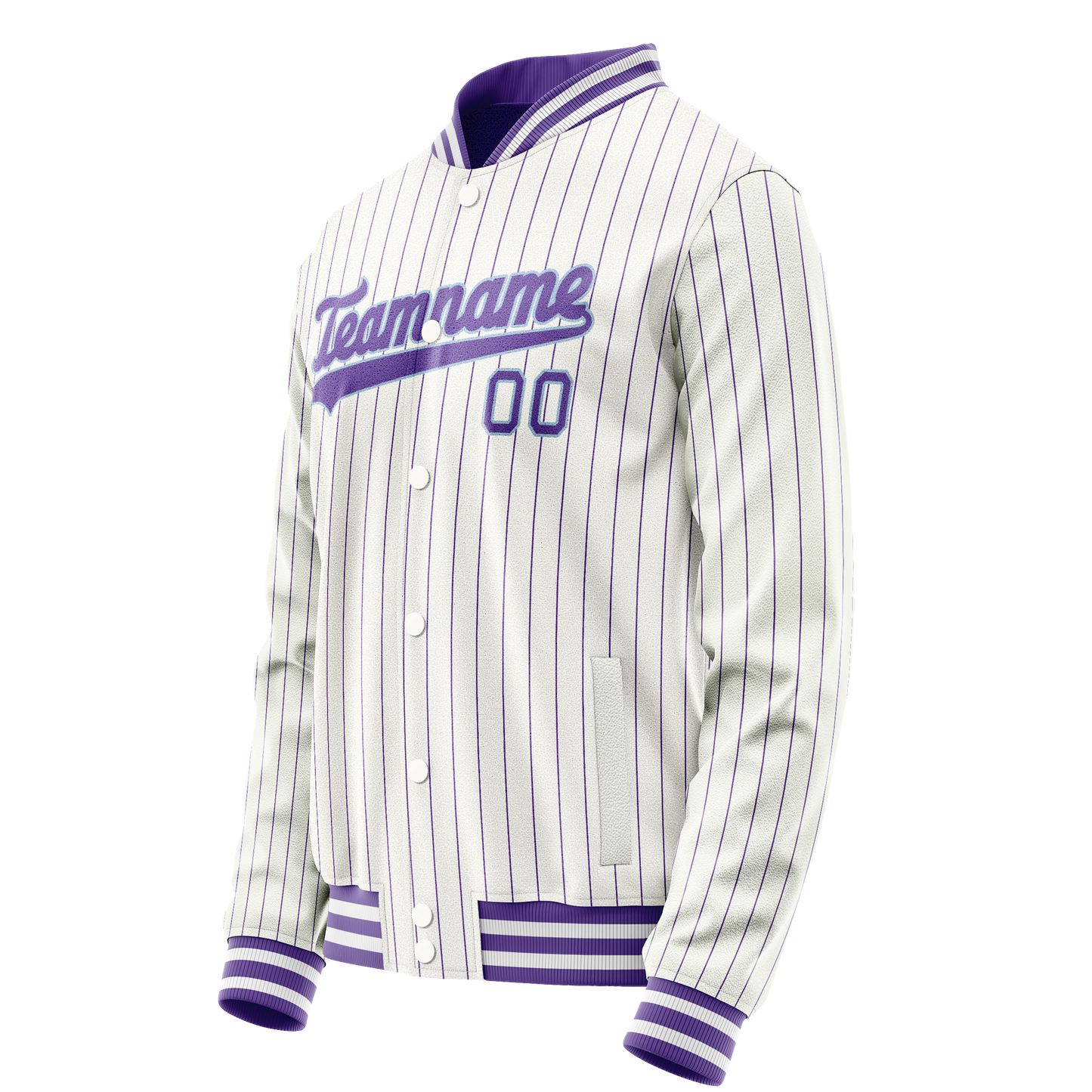 Custom White Purple Purple Pinstripe Varsity Letterman Jacket
