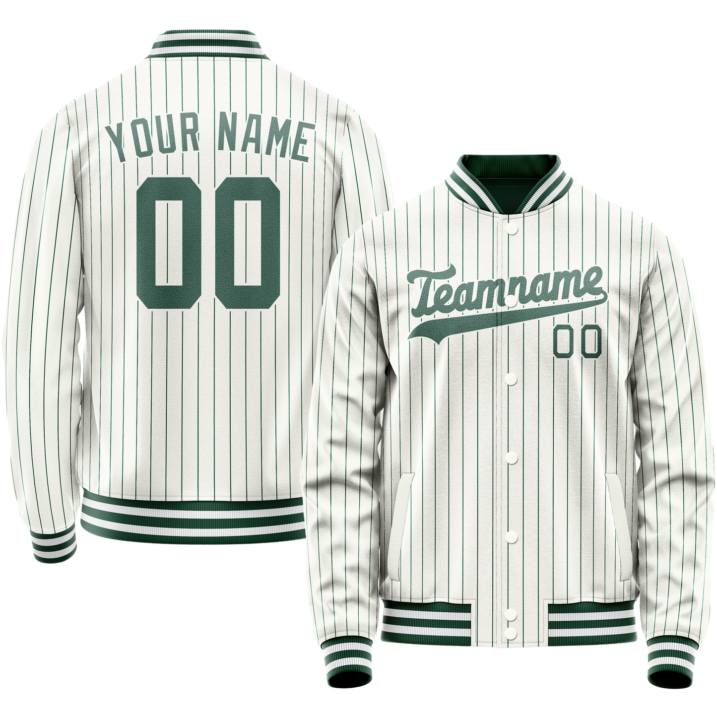 Custom White Teal Teal Pinstripe Varsity Letterman Jacket