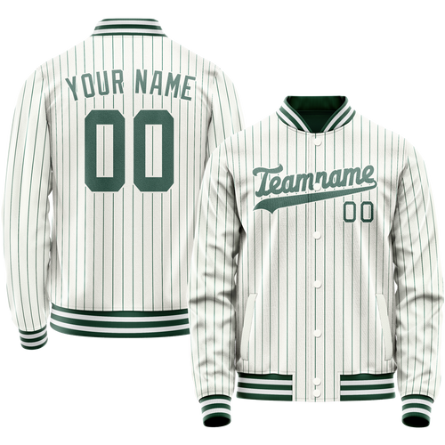 Custom White Teal Teal Pinstripe Varsity Letterman Jacket