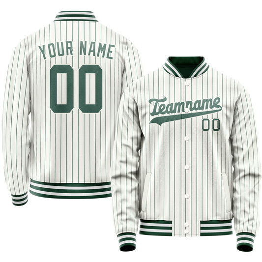 Custom White Teal Teal Pinstripe Varsity Letterman Jacket
