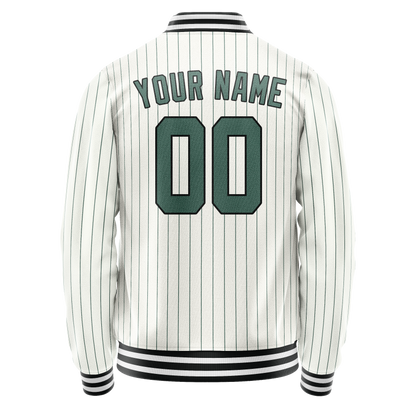 Custom White Teal Teal Pinstripe Varsity Letterman Jacket