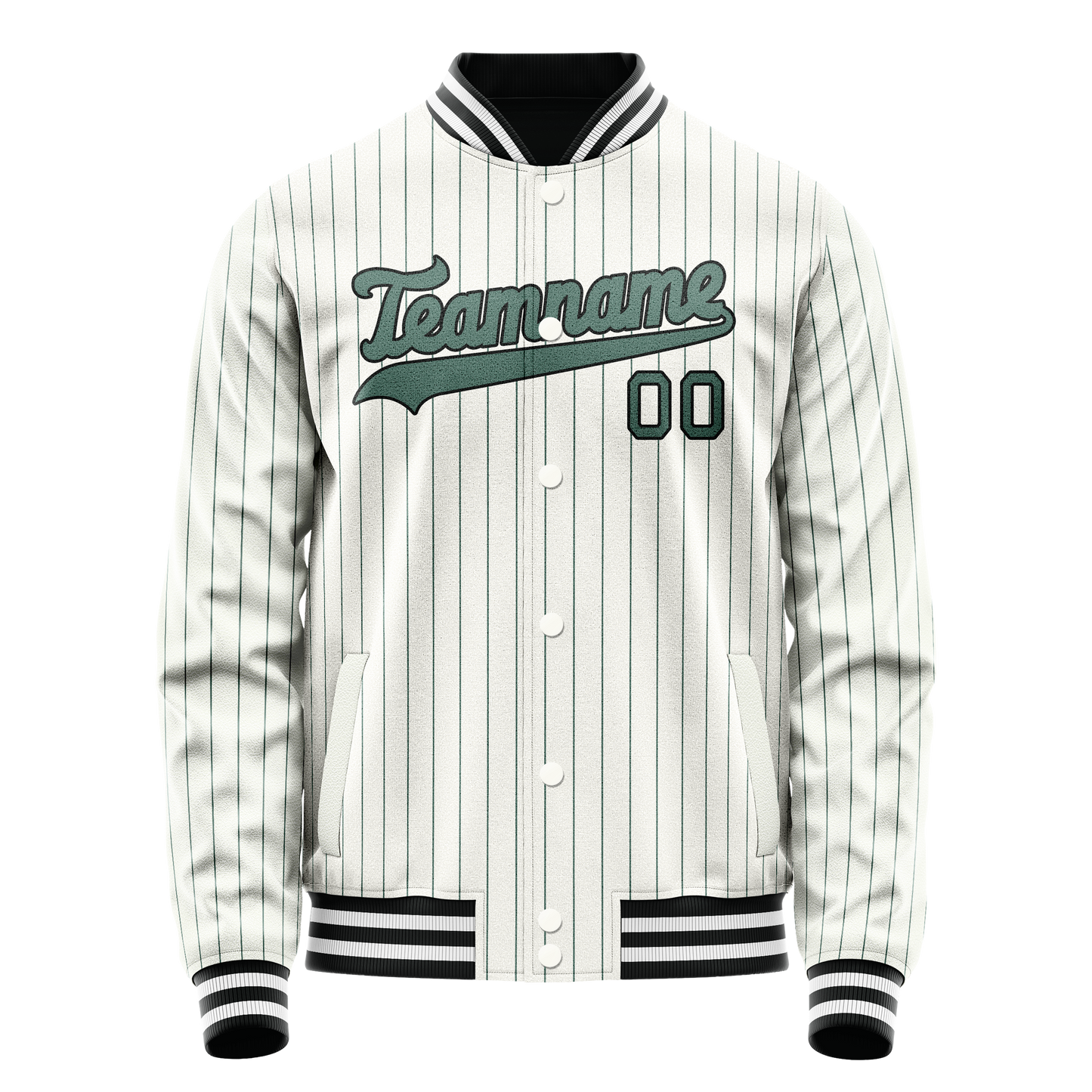 Custom White Teal Teal Pinstripe Varsity Letterman Jacket