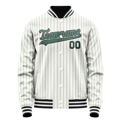 Custom White Teal Teal Pinstripe Varsity Letterman Jacket