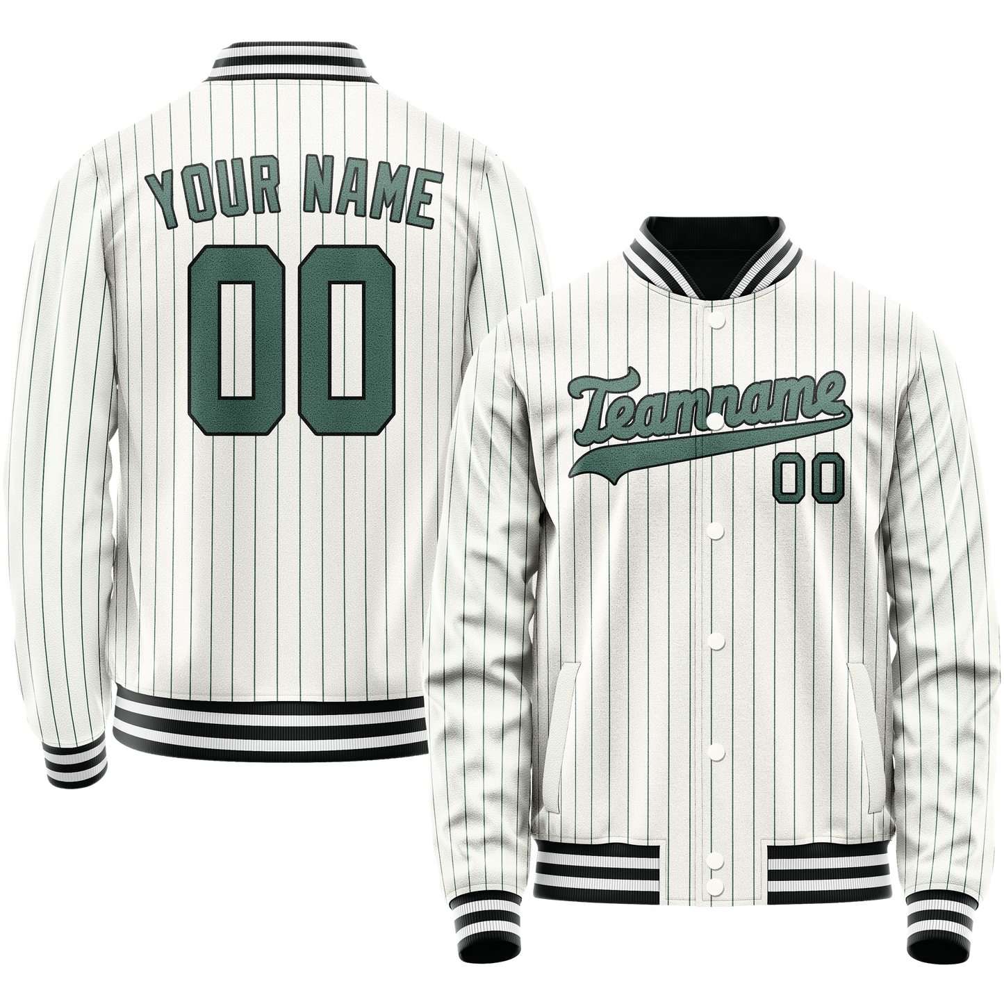 Custom White Teal Teal Pinstripe Varsity Letterman Jacket