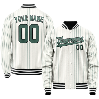 Custom White Teal Teal Pinstripe Varsity Letterman Jacket